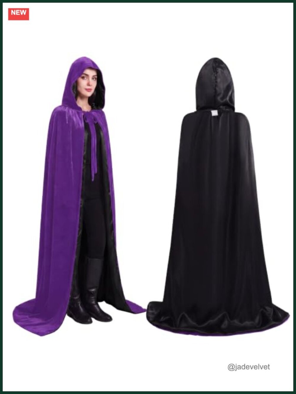 Velvet Satin Hooded Cloak Costume Robe Cape for Teens Adults